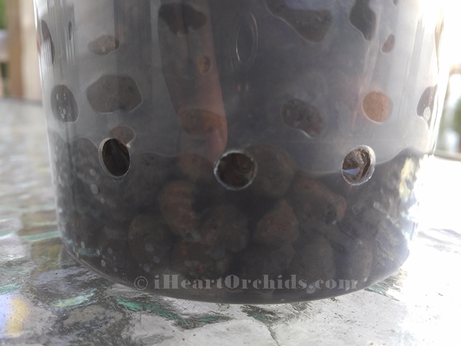 Holes Drilled with Step Bit into Plastic Semi-Hydroponics Orchid Pot